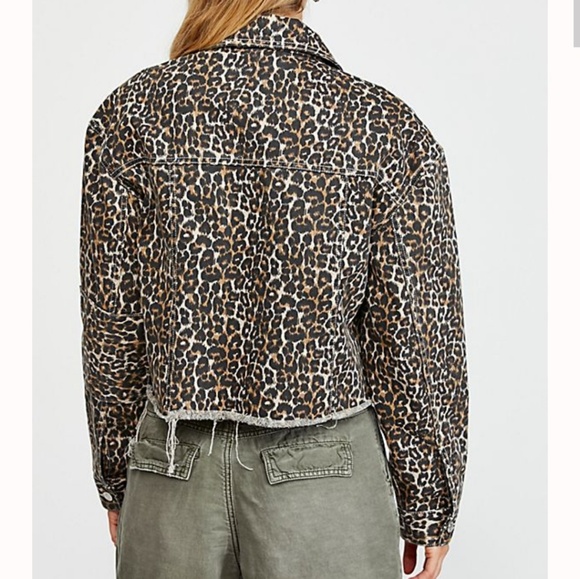 FREE PEOPLE Cheetah Leopard Print Denim Jacket NWT - Picture 5 of 12